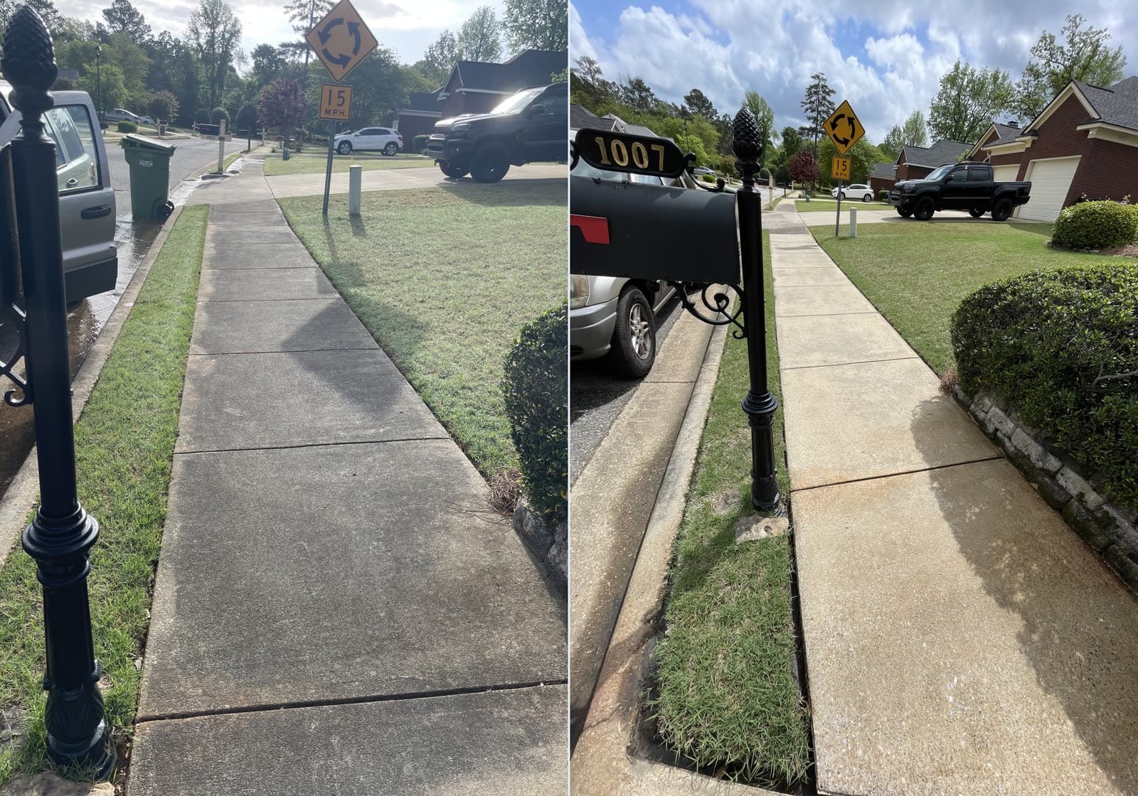 Before and after walkway cleaning result from available Team Clean project media