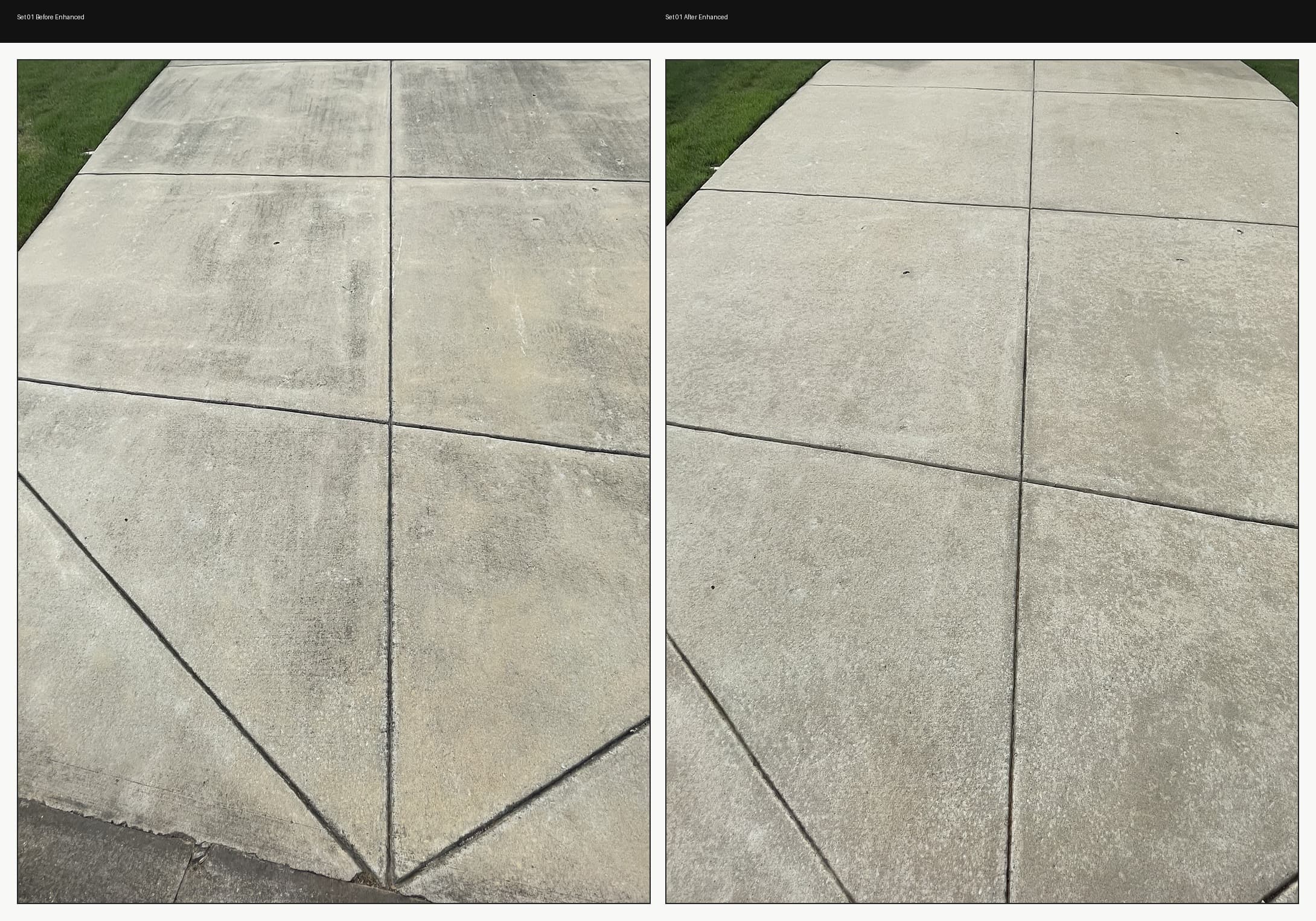 Before and after driveway cleaning result from available Team Clean project media