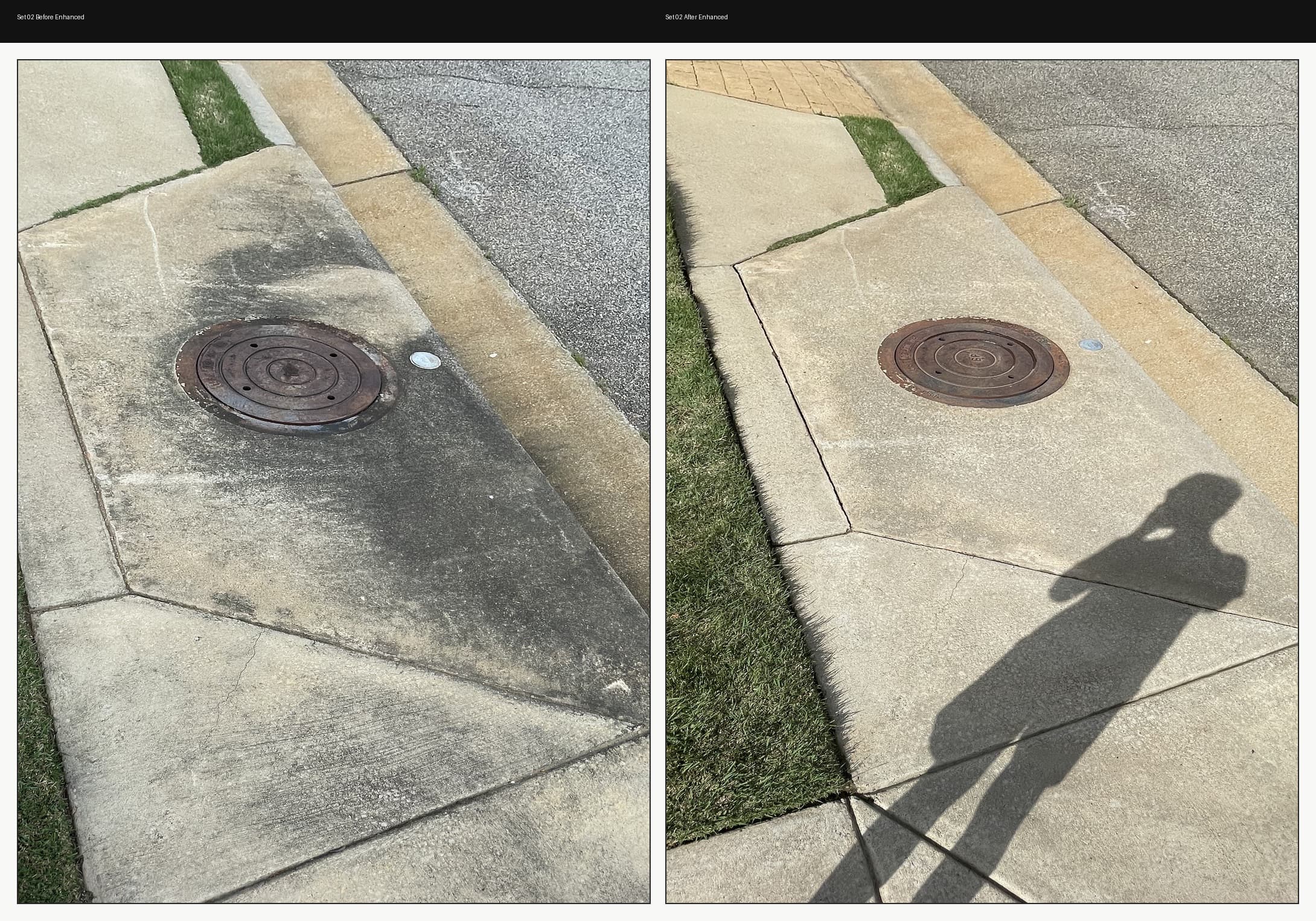 Before and after concrete cleaning result from available Team Clean project media