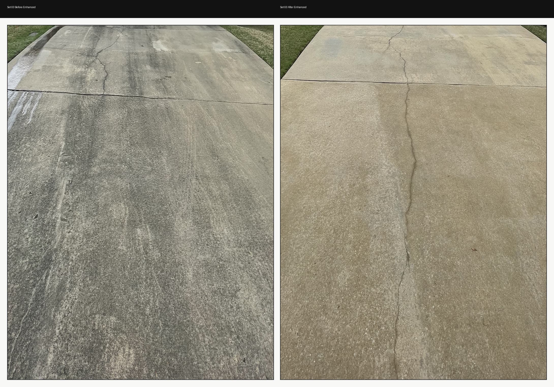 Before and after driveway pressure washing result from available Team Clean project media